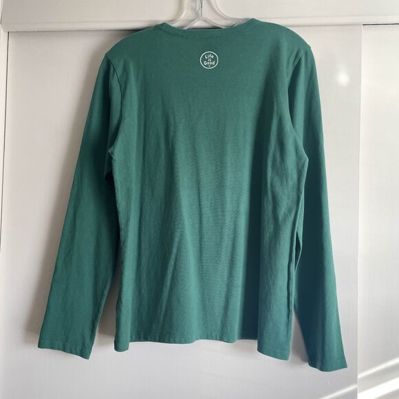 LIFE IS GOOD Black Lab Winter Dog Days Crusher Tee M Green Holiday Santa Hat - Picture 5 of 12